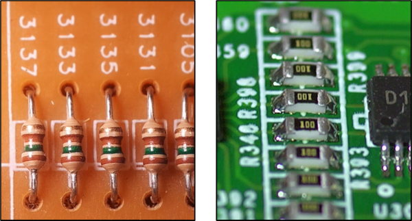 Through-hole Resistor (left) and Chip Resistor (right)